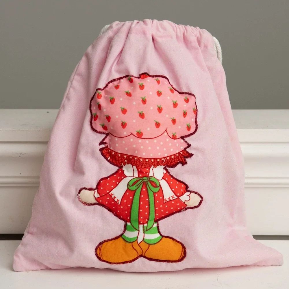 VTG‎ 80s Strawberry Shortcake Pink Drawstring Bag 3D Puff Applique Retro KidCore